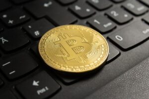 Close-up of Bitcoin on a keyboard